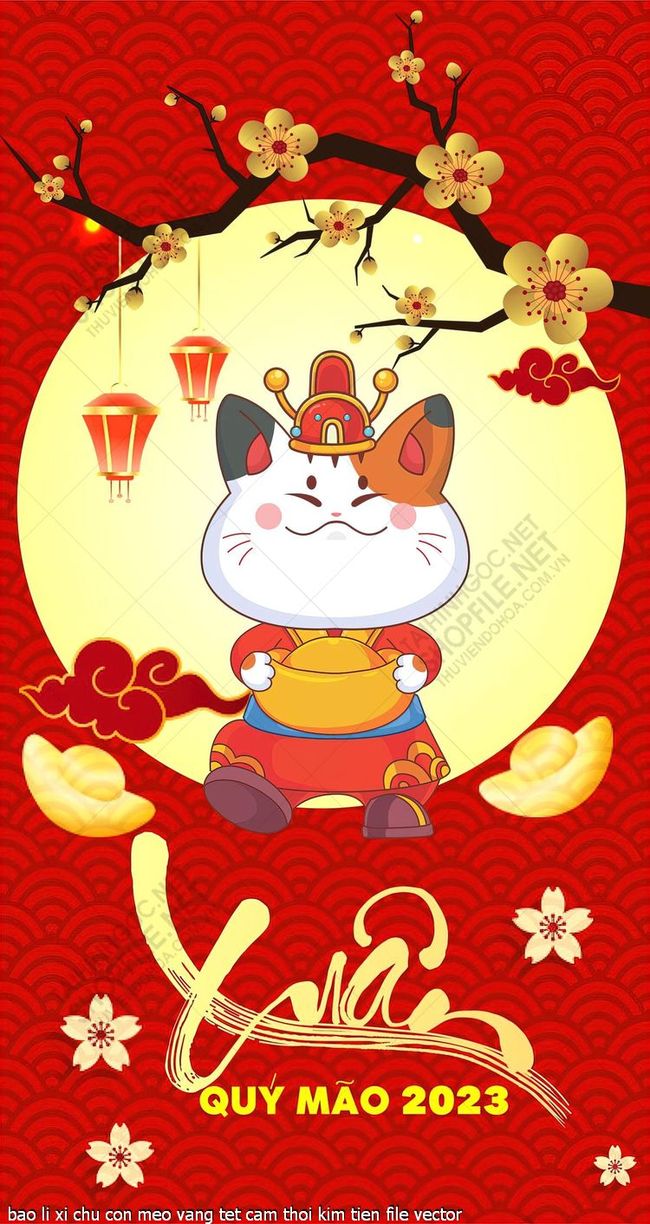 bao li xi chu con meo vang tet cam thoi kim tien file vector